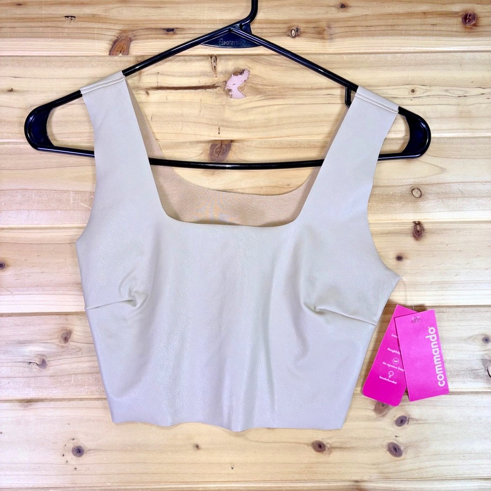 NEW Commando Crop Top Womens Small Tan Faux Leather Square Neck Cropped Tank Top